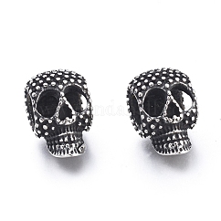 ハロウィーン 304 ステンレススチール ヨーロピアンビーズ  大穴ビーズ  スカルヘッド  アンティークシルバー  16x10x11mm  穴：6mm