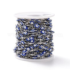 エナメル ハムサの手とナザールボンジュウリンク チェーン  304ステンレススチール製金具付き  ステンレス鋼色  溶接されていない  スプールで  ブルー  11.5x5.5x3mm  8x3x2mm&nbsp;CHS-G023-02P-01