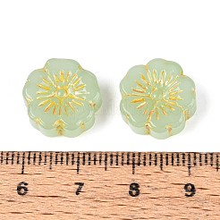透明ガラスビーズ  花  ゴールドライン入り  薄緑  14~14.5x5.5~6mm  穴：1~1.2mm&nbsp;GLAA-N055-01E