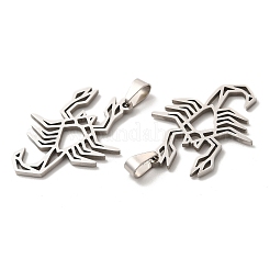変色しない201ステンレススチールペンダント  サソリのアウトラインチャーム  ステンレス鋼色  30x25x1.5mm  穴：6.5x3mm&nbsp;STAS-K251-034P