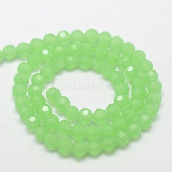 ジェイド風ガラスビーズ連売り  ファセット（32ファセット）  ラウンド  春の緑  4mm  穴：1mm  約88~90個/連  28~30cm&nbsp;EGLA-J042-4mm-28