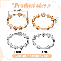 2個 2色 真鍮 マイクロパヴェ キュービックジルコニア 指輪 女性用  スター  プラチナ＆ライトゴールド  5.5mm  usサイズ6 1/2(16.9mm)  1pc /カラー&nbsp;RJEW-HY0001-11