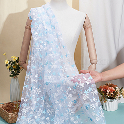 ポリエステルメッシュ生地  服装アクセサリー  雪の結晶模様  ライトスカイブルー  1500~1520x0.2mm&nbsp;DIY-WH0622-373A