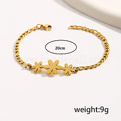 201ステンレススチールカーブチェーンリンクブレスレット  女性用フラワーリンクブレスレット  内径：7-7/8インチ（20cm）&nbsp;GH1682