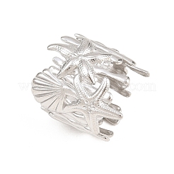 女性用304ステンレススチールカフオープンリング  貝殻の形をしたヒトデ  ステンレス鋼色  23.5mm  usサイズ9 3/4(19.5mm)&nbsp;RJEW-A102-09P