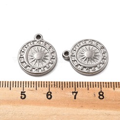 304ステンレスペンダント  月と太陽と星のチャームが付いたフラットラウンド  変色防止  ステンレス鋼色  18x16x3mm  穴：1.5mm&nbsp;STAS-V002-05P
