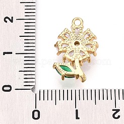 真鍮製マイクロパヴェキュービックジルコニアペンダント  ガラスと  花のチャーム  シーグリーン  17.5x11.5x4.5mm  穴：1.4~1.5mm&nbsp;KK-N261-21B-G