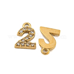 304ステンレスペンダント  クリスタルラインストーン付き  数字のチャーム  数  9x6x1mm  穴：1mm&nbsp;X-STAS-L080-002G-02