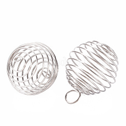 変色しない304ステンレスワイヤーペンダント  スパイラルビーズケージペンダント  ラウンド  ステンレス鋼色  28~30x24~25mm  穴：6mm&nbsp;X-STAS-ZX013-22-25mm-P