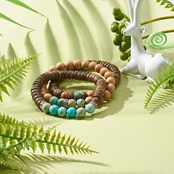 女の子の女性のための木製ビーズストレッチブレスレットセット  天然ココナッツ&天然インペリアルジャスパー(染色)ビーズブレスレット  ミックスカラー  内径：2~2-1/8インチ（5.2~5.5cm）  3個/セット&nbsp;BJEW-JB06766