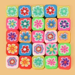 手作り樹脂粘土ビーズ  ジュエリー工芸用品のDIY用  花の正方形  ミックスカラー  10x10x4mm  穴：2mm&nbsp;HUDU-PW0001-122
