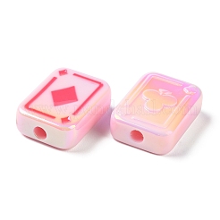 UVメッキレインボー虹色アクリルエナメルビーズ  ポーカー  ピンク  25.5x18.5x8.5mm  穴：4mm&nbsp;SACR-G034-11A