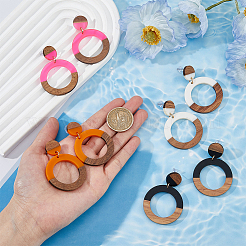 3 Pairs 3 Colors Resin & Wooden Donut Dangle Stud Earrings with 316 Surgical Stainless Steel Pins&nbsp;EJEW-FI0002-47