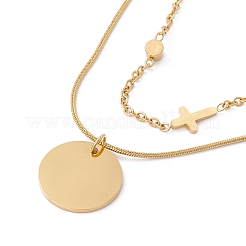 Crystal Rhinestone & Cross Pendants Double Layer Necklace&nbsp;NJEW-G074-55G