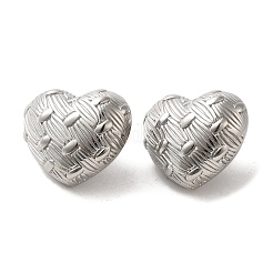 変色しない304ステンレススチールスタッドピアス  溝のあるハート  ステンレス鋼色  26x30.5mm&nbsp;EJEW-Q796-04P