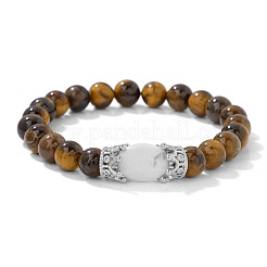 8MM Round Natural Tiger Eye Beaded Stretch Bracelets with Oval Synthetic Howlite Beads&nbsp;WG9ED28-05