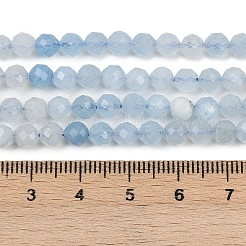 天然石アクアマリンビーズ連売り  多面カット  ラウンド  5mm  穴：0.8mm  約77個/連  15.16インチ（38.5cm）&nbsp;G-L625-C02-5mm