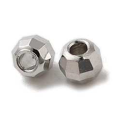 真鍮製スペーサービーズ  多面カット  バレル  プラチナメッキ  4x3.3mm  穴：1.5mm&nbsp;KK-P249-02C-P