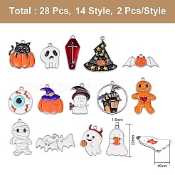 28Pcs 14 Styles Halloween Theme Alloy Enamel Pendants&nbsp;ENAM-SZ0001-63P