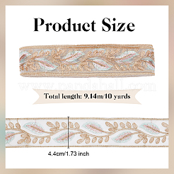 ポリエステル 羽根模様リボン  布ドレス縫製アクセサリー  アクアマリン  1-3/4インチ（44mm）&nbsp;OCOR-WH0101-151G