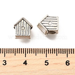 チベット風合金ヨーロピアンビーズ  大穴ビーズ  カドミウムフリー＆鉛フリー  ハウス  アンティークシルバー  10.5x9.5x7.5mm  穴：4.5mm  約480個/1000g&nbsp;TIBE-L008-32AS