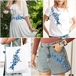 ポリエステル刺繍アイロンパッチアップリケ2個  チャイナドレスの飾りアクセサリー  ドレス  玉蘭の花  ブルー  420x160x1.2mm&nbsp;DIY-GF0013-85C