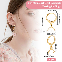304ステンレススチールフレンチフックピアス金具50個  アイスピックピンチベイル付き  ゴールドカラー  22mm  ピン：0.65x0.8mmと0.6mm&nbsp;STAS-BBC0002-50G