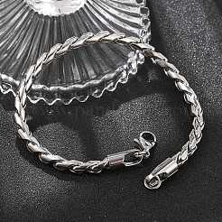 304ステンレススチールロープチェーンブレスレット男性用女性用  ステンレス鋼色  8インチ（20.3cm）&nbsp;BJEW-Q038-04P