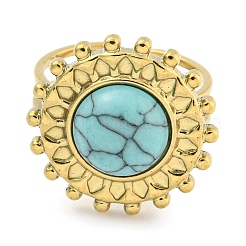 Ion Plating(IP) 304 Stainless Steel Synthetic Turquoise Cuff Rings&nbsp;G-Z056-08G-04