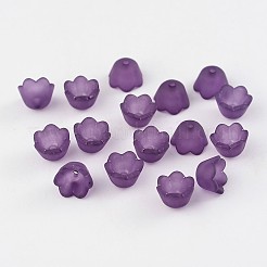 紫色の透明なつや消しチューリップの花のアクリルビーズキャップ  スズラン  10 mm幅  厚さ6mm  穴：1.5mm&nbsp;X-PL543-7