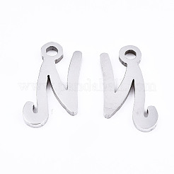 変色しない201ステンレススチールチャーム  レーザー切断  アルファベット  ステンレス鋼色  文字.n  12.5x6.5x1mm  穴：1.4mm&nbsp;STAS-T044-217P-N