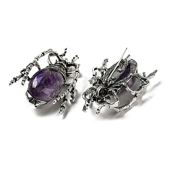 両用アイテム合金ブローチ  天然アメジストと  クモ  49.5x35.5x15~16mm  穴：4x2.5mm&nbsp;JEWB-C026-05C-AS