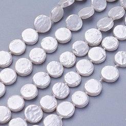 シェルパールビーズ連売り  フラットラウンド  雪  7.5~8.2x2.2~3.5mm  穴：0.5mm  約42~48個/連  15.35インチ〜15.55インチ（39~39.5cm）&nbsp;BSHE-P030-01A