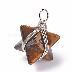 天然石&合成ミックスストーンペンダント  真鍮パーツ  メルカバスター  プラチナ  24~27x17x17mm  穴：3.5~4mm&nbsp;G-I220-C