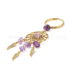 Woven Net/Web with Feather Natural & Synthetic Gemstone Pendant Keychain&nbsp;KEYC-JKC00394