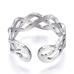 Non-Tarnish 304 Stainless Steel Wave Open Cuff Ring&nbsp;RJEW-N040-36