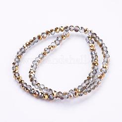 電気メッキガラスカット加工ロンデルビーズ連売り  半分メッキ  ゴールド  3x2mm  穴：1mm  約130~140個/連  31~35cm&nbsp;EGLA-D020-3x2mm-14