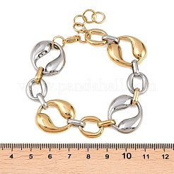 304ステンレススチールのツートンチェーンブレスレット  オーバル  ゴールデン·ステンレス鋼色  6.69インチ（17cm）&nbsp;BJEW-P381-01A-A