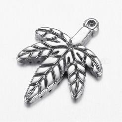 変色しにくい304ステンレススチールペンダント  葉  ステンレス鋼色  25x18x2mm  穴：1.5mm&nbsp;STAS-G108-32