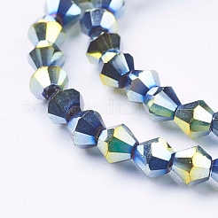 電気メッキガラスビーズセット  多面カット  双円錐形  メッキグリーン  4x4mm  穴：1mm  約75~78個/連  28~29cm&nbsp;LS-EGLA-S057-3