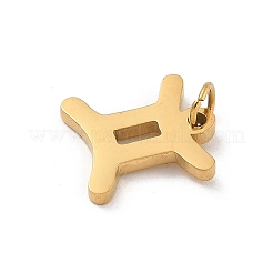 304ステンレススチールチャーム  丸カン付き  ゴールドカラー  星座チャーム  双子座  11x10x1.5mm  穴：3mm&nbsp;STAS-R001-04G-03