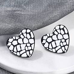 Heart Acrylic Printed Stud Earrings for Women&nbsp;EJEW-G418-01F
