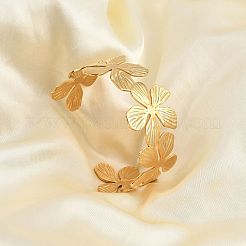 女性用フラワー 304 ステンレススチール オープンカフバングル  ゴールドカラー  1-1/4インチ（3.3cm）  内径：2-3/8x1-3/4インチ（6.1x4.5cm）&nbsp;BJEW-M313-05G