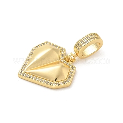 Brass Micro Pave Clear Cubic Zirconia Heart European Dangle Charms&nbsp;KK-U044-12G