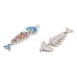 メッキ合金エナメルチャームラック  プラチナ  フィッシュボーンチャーム  カラフル  32.5x10.5x2mm  穴：1.6mm&nbsp;FIND-A040-02P