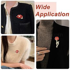 リップエナメルピン 6個 6スタイル  バックパックの服に合うラインストーン合金のラペルピン  absプラスチックパール  レッド  18~46.5x18~45.5mm  1個/スタイル&nbsp;JEWB-CJ0003-17