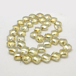 電気メッキガラスビーズセット  半分メッキ  多面カット  正方形  淡黄色  15x15x8mm  穴：1mm&nbsp;EGLA-D029-6
