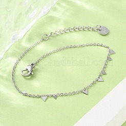 女性用304ステンレススチールアズキチェーンブレスレット  三角形のチャーム付き  ステンレス鋼色  6-1/2インチ（16.4cm）&nbsp;BJEW-A036-20P