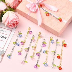 10色の花のアクリルペンダントデコレーション5個  合金製カニカン付き  ゴールドカラー  ミックスカラー  100mm  2個/カラー&nbsp;HJEW-FS00087
