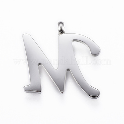変色しにくい304ステンレススチールペンダント  頭文字  文字.m  ステンレス鋼色  18x19x2mm  穴：2mm&nbsp;STAS-F129-M-P